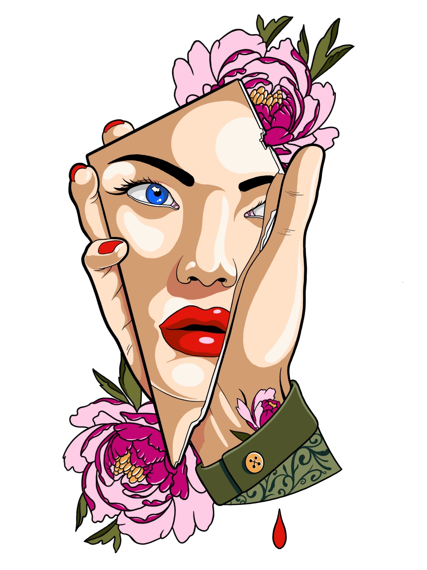 Pedro Rodrigues - Mujer con Espejo - Dibujo listo para tatuar
