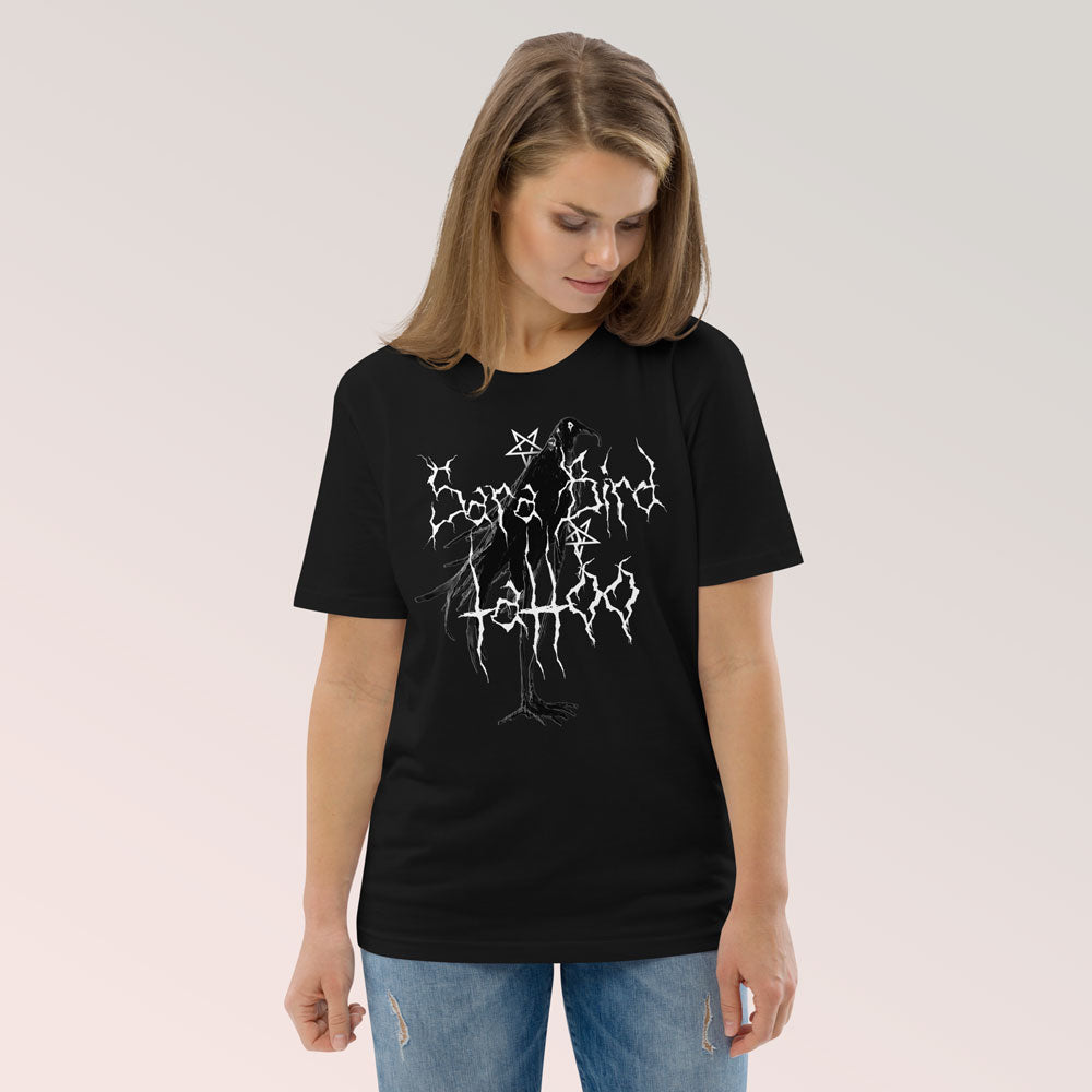 T-Shirt Preta com Logo Estilo Banda de Metal 🤘T-Shirt de Algodão Orgânico Unissex