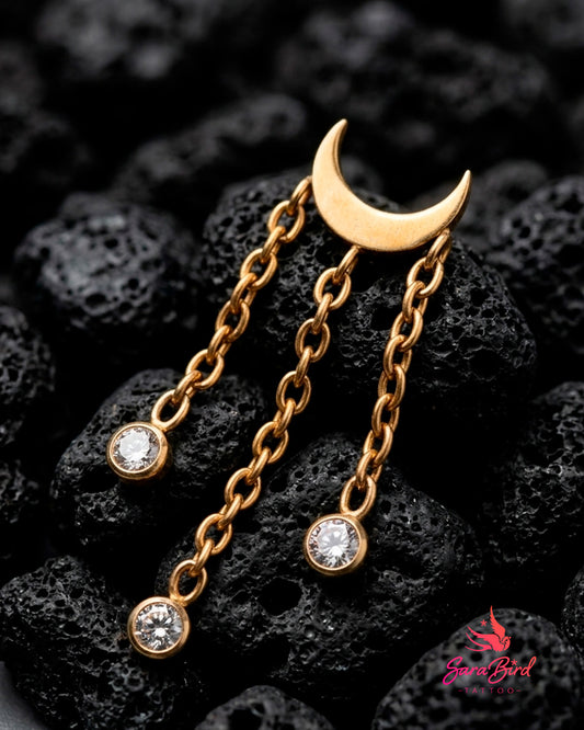 Topo Lúnula com Pingentes em Titânio PVD Gold