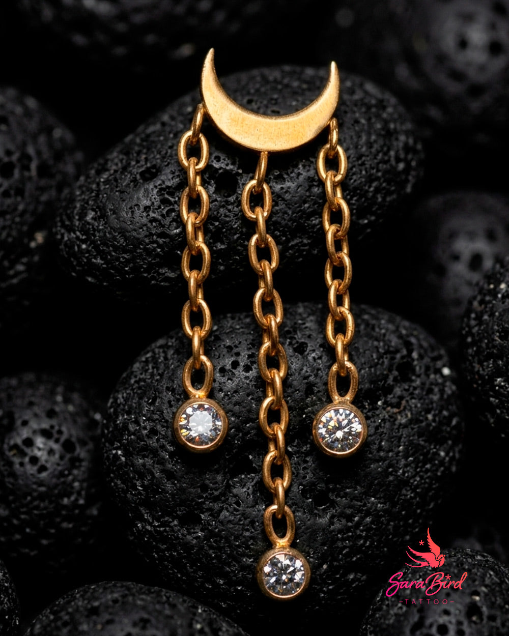 Topo Lúnula com Pingentes em Titânio PVD Gold