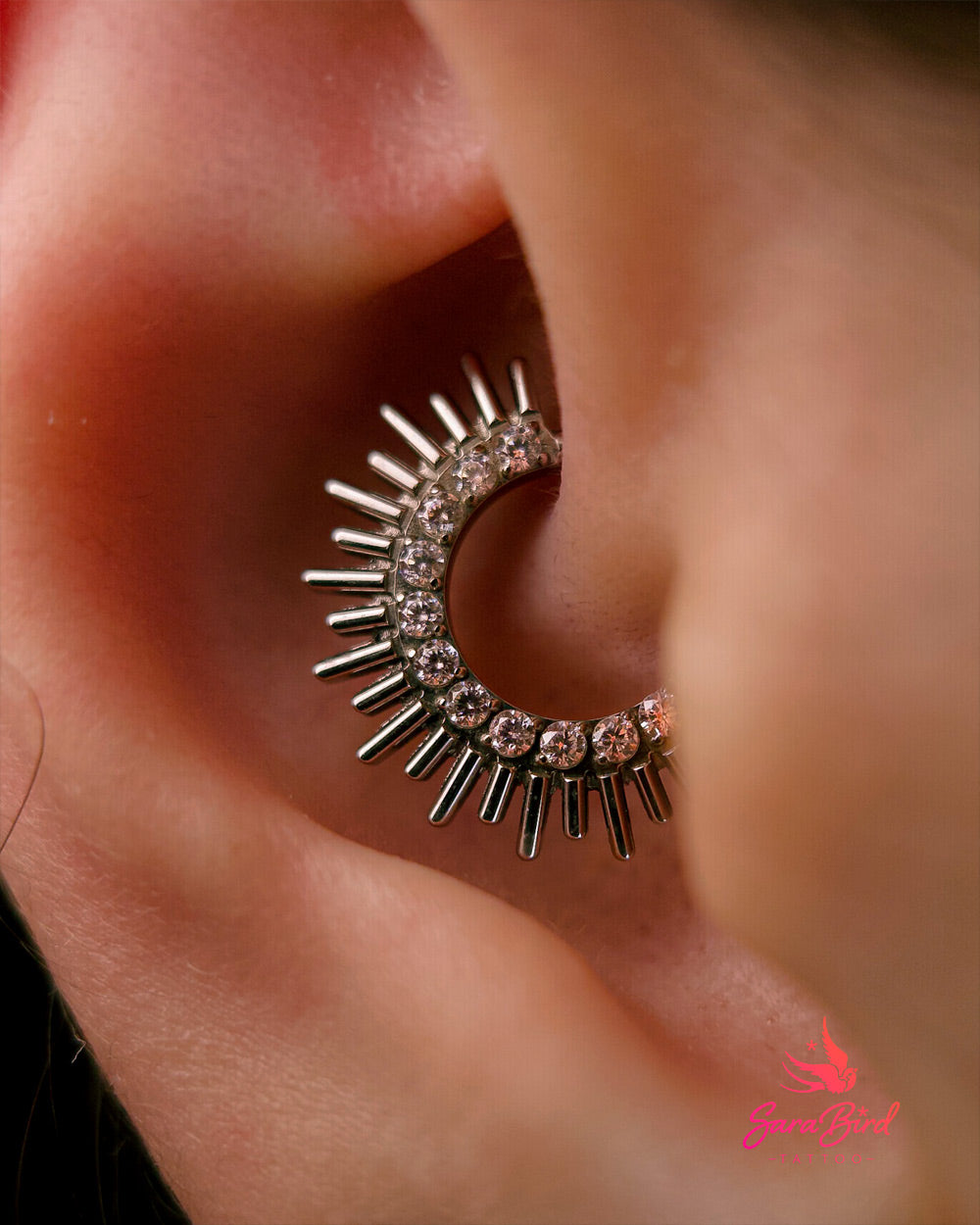 Argola Clicker com Raios e Zircónias, em Titânio Natural ou Dourado