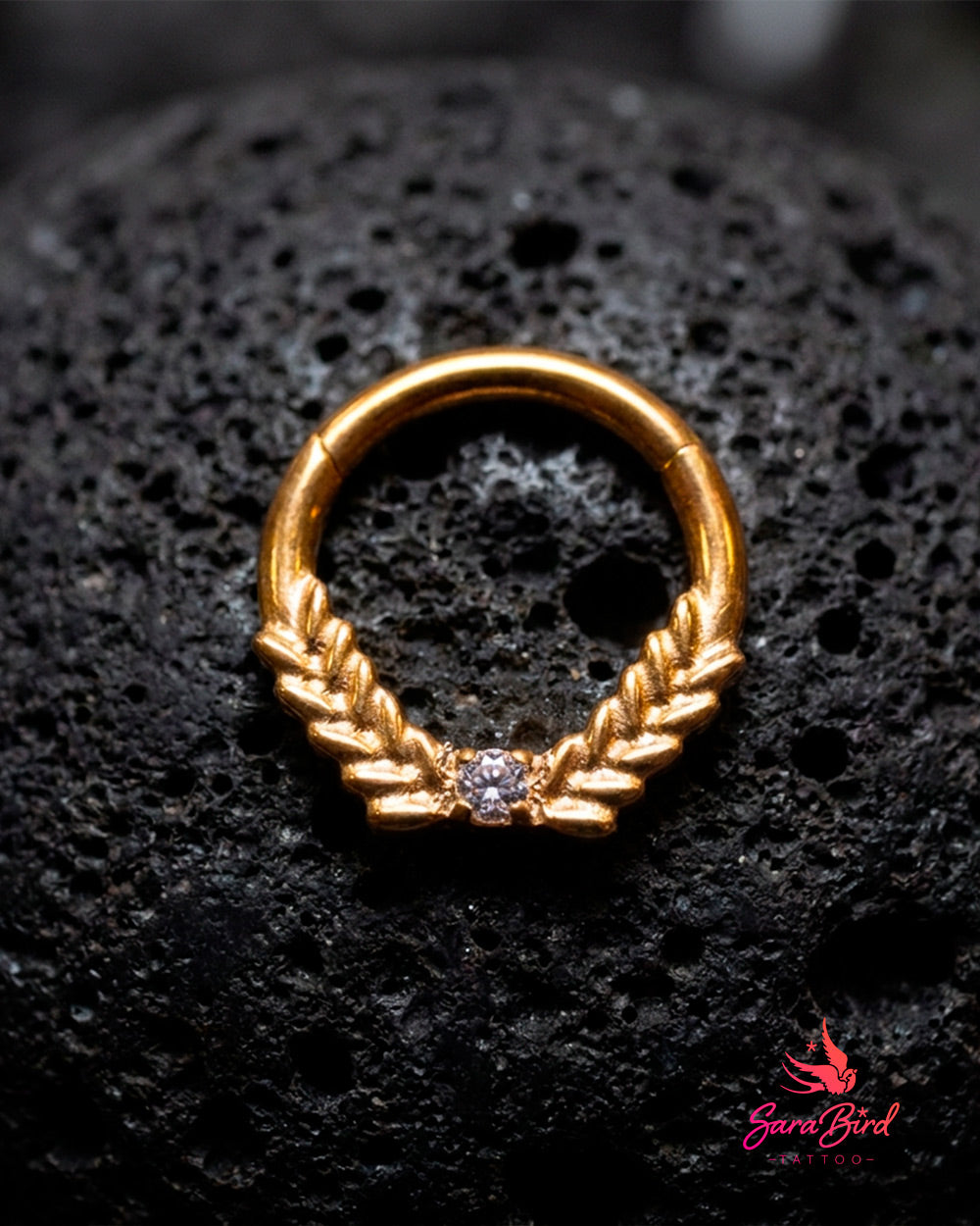 Argola Clicker Grécia com Zircónia em Titânio PVD Gold