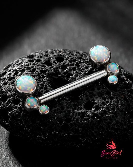 Barbell Opal em Titânio com Opalas Sintéticas