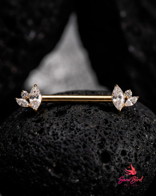 Barbell em Titânio PVD Gold com Zircónias Marquesa