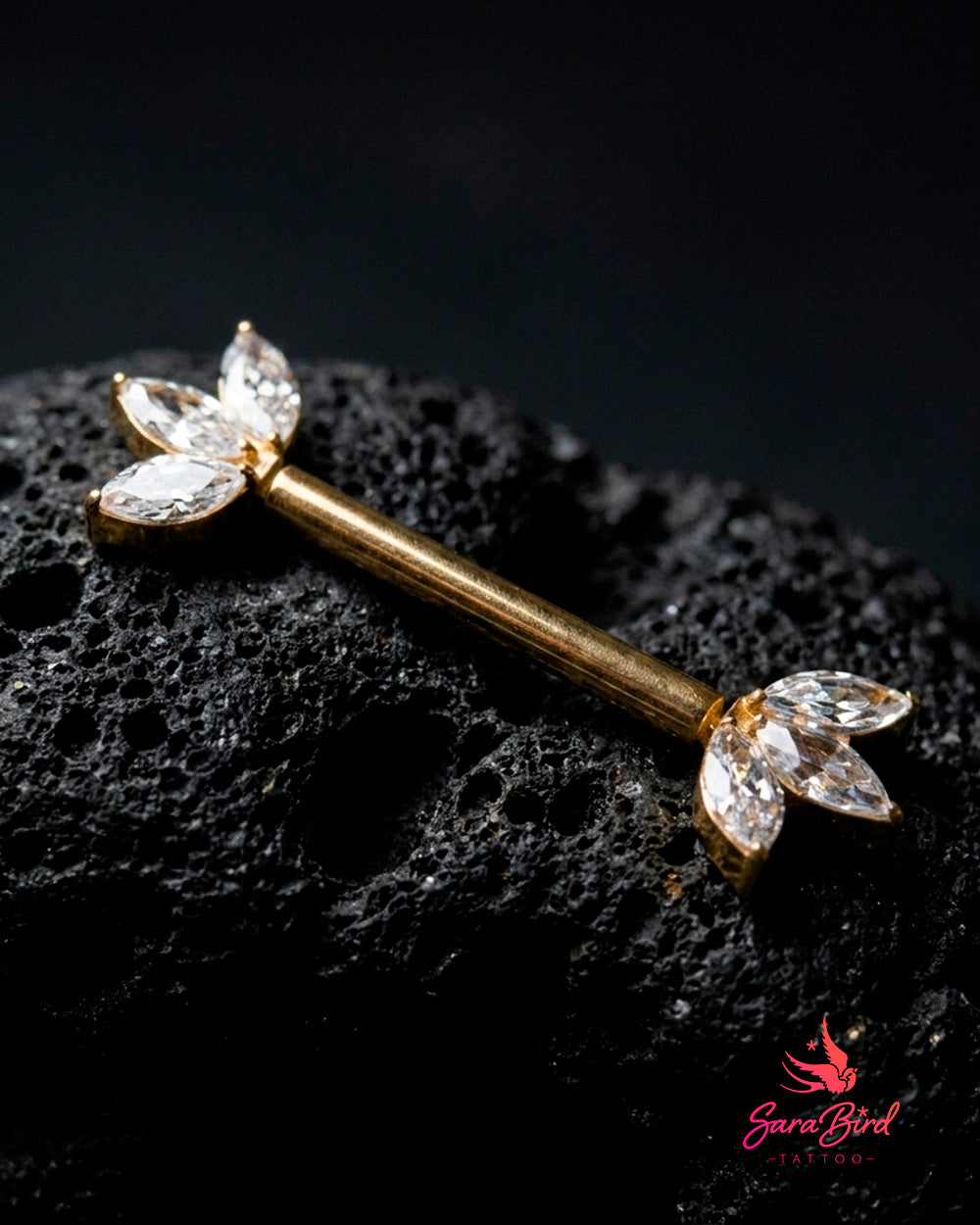 Barbell Push Pin em Titânio PVD Gold com Zircónias Marquesa