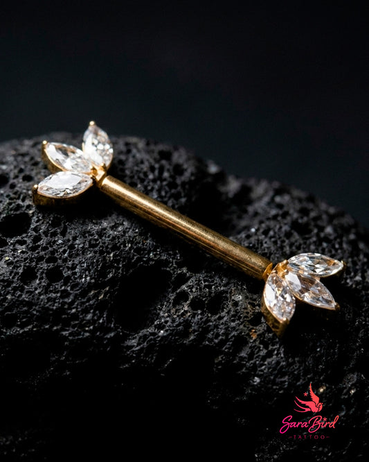 Barbell Push Pin em Titânio PVD Gold com Zircónias Marquesa