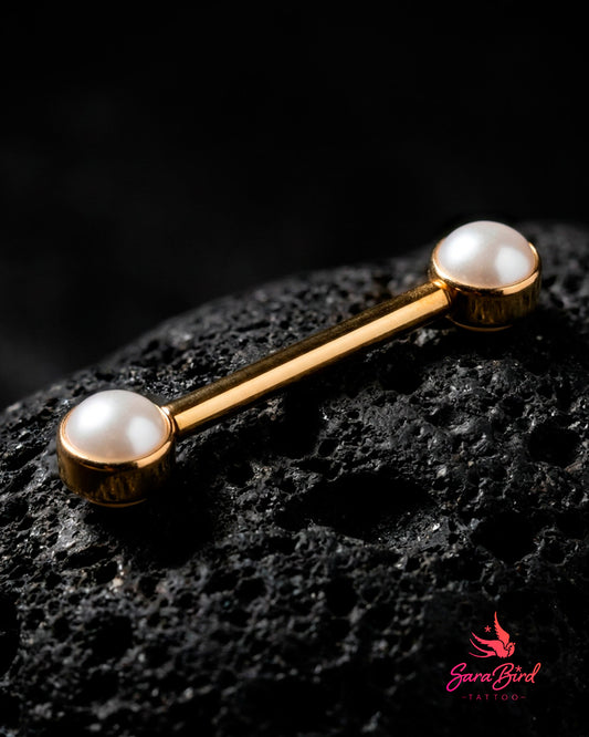 Barbell em Titânio PVD Gold com Pérolas Sintéticas