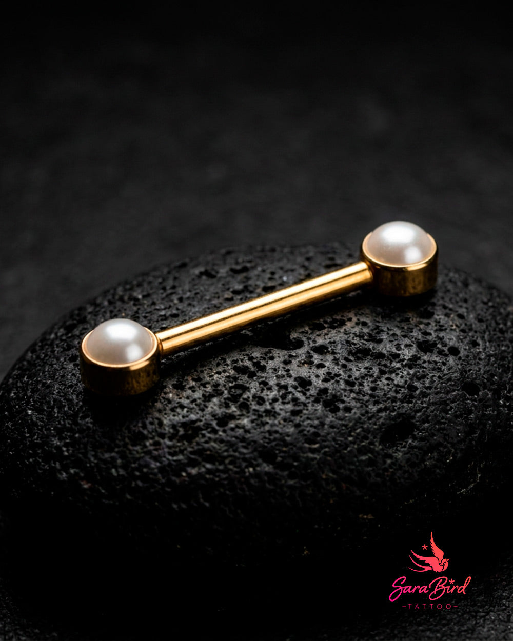 Barbell em Titânio PVD Gold com Pérolas Sintéticas