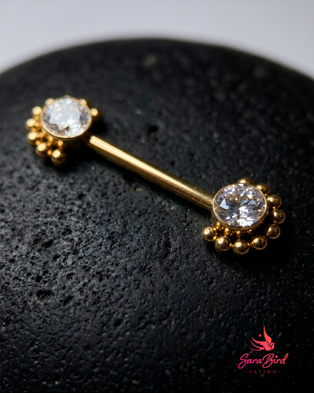 Barbell Push Pin Rosette em Titânio PVD Gold com Zircónia