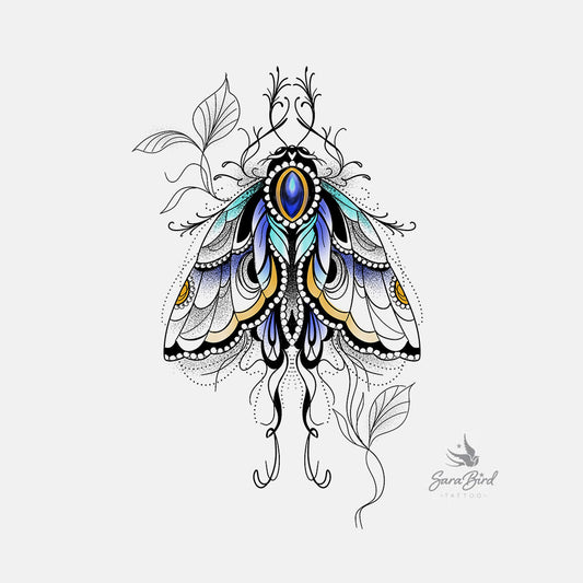 Sara - Mariposa Estilo Neo Tradicional com Ornamentos Florais Elegantes 🌸🦋