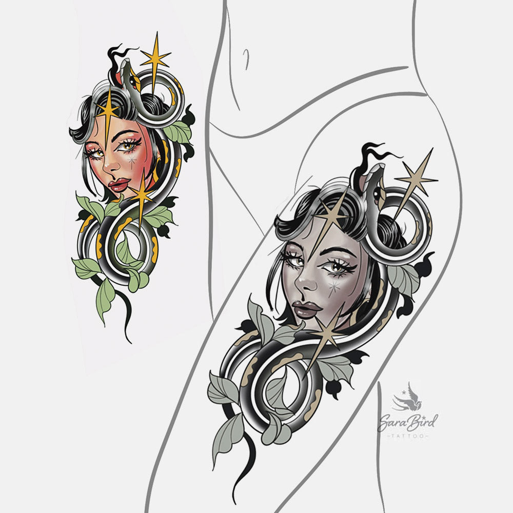 Sara - Mujer con adornos de serpiente y hojas 🌿🐍👩