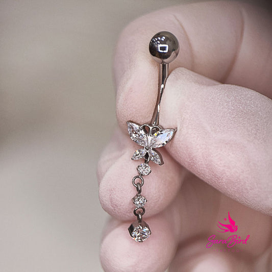 Navel em Titânio com Borboleta e Pendentes Em Zircônia