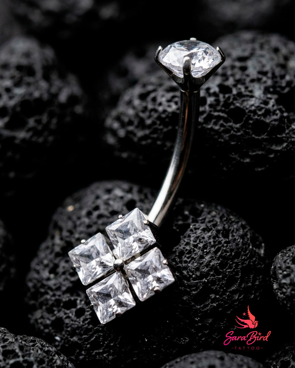 Vetra Square, Piercing de Umbigo em Titânio com Zircónias