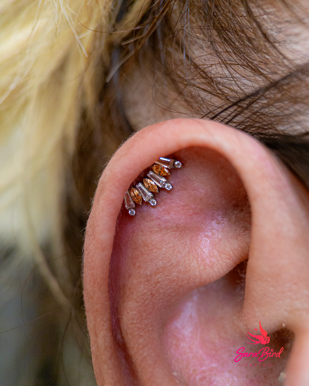 Ear Piercing With Titanium Jewelry - Multiple Zones