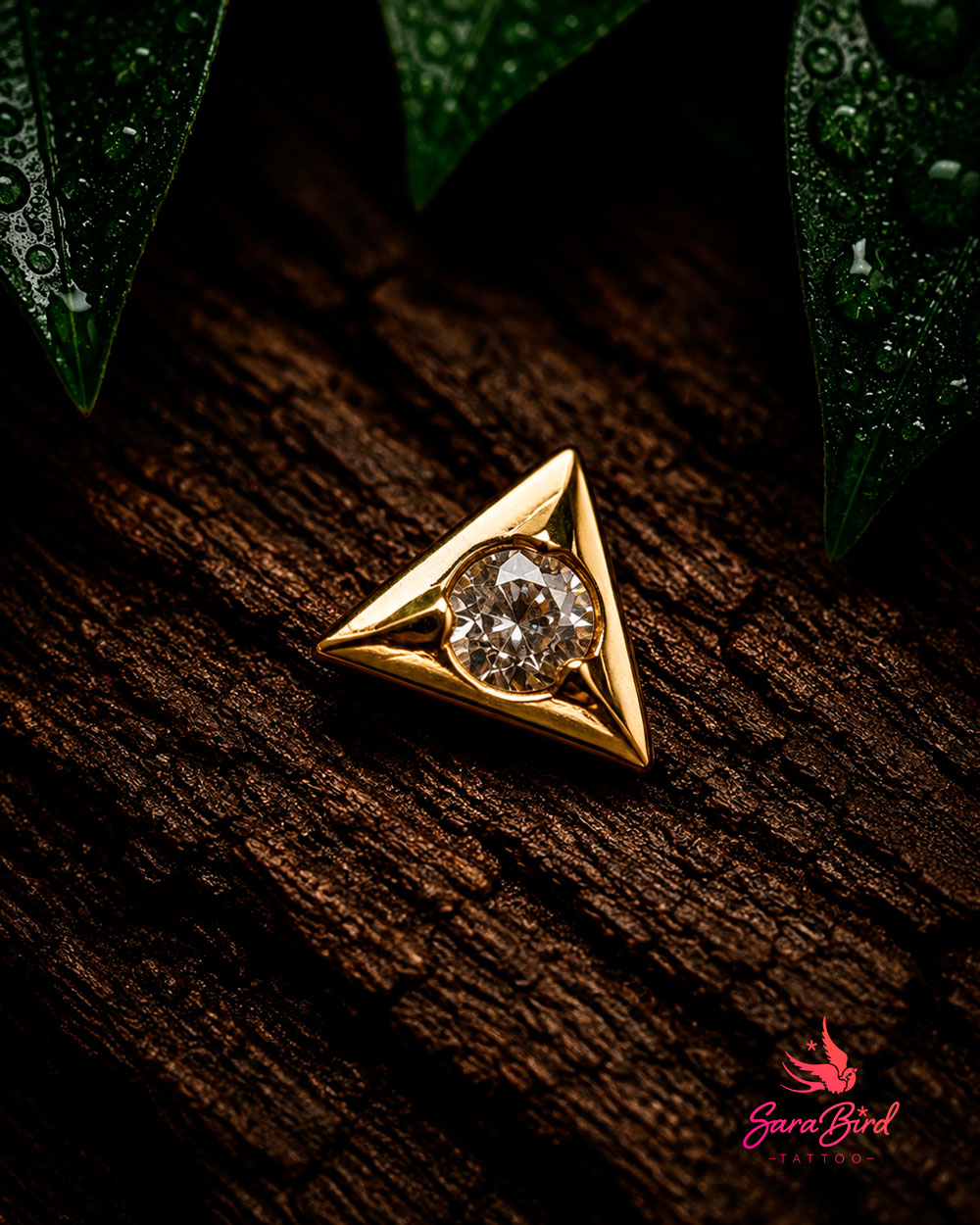 Triângulo com Zircónia em Ouro 14k