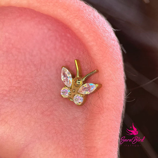 Topo em Titânio com Borboleta Adornada com Pedras AB - Aurora Boreal