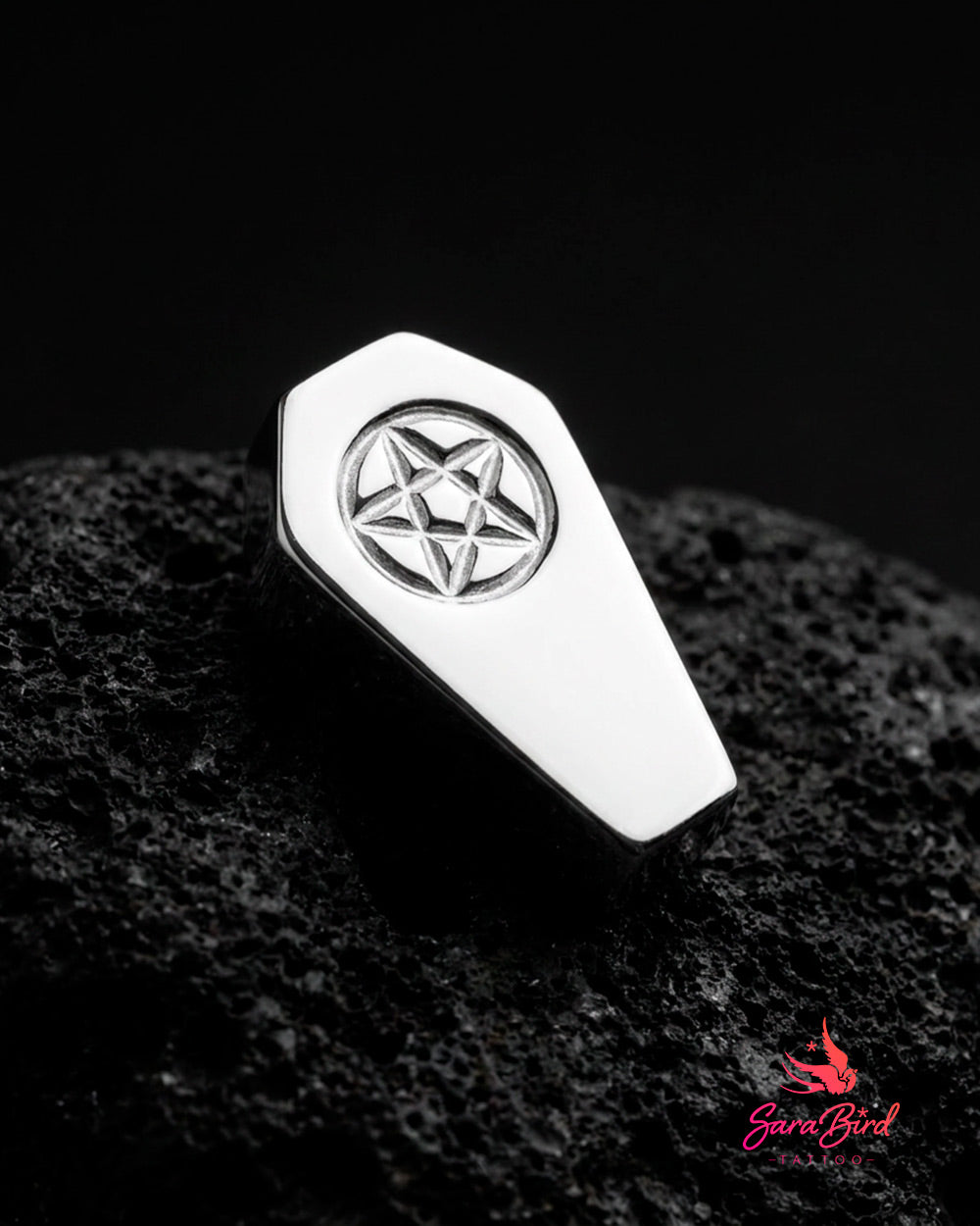 Coffin Pentagram | Topo em Titânio Gravado