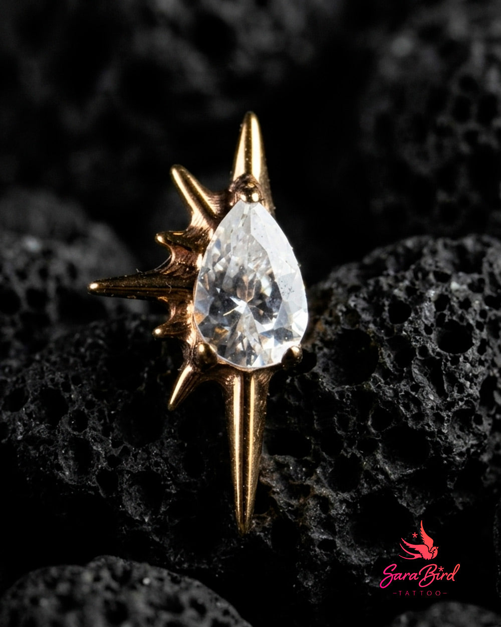 Topo Aurexis em Titânio PVD Gold com Zircónia Gota