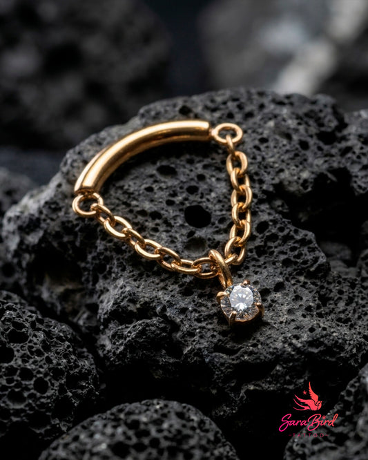 Topo Eiris em Titânio PVD Gold com Corrente e Zircónia