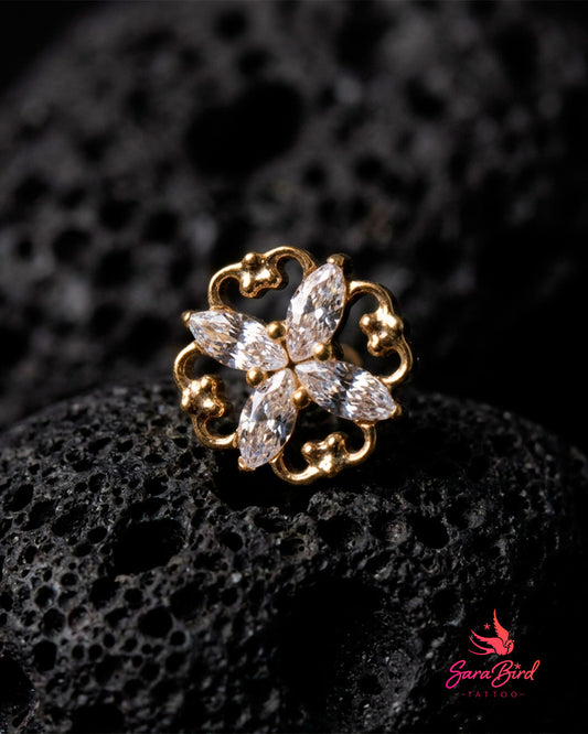 Arabesco | Topo em Titânio PVD Gold com Zircónias Marquise