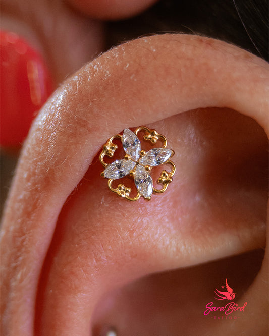 Arabesco | Topo em Titânio PVD Gold com Zircónias Marquise