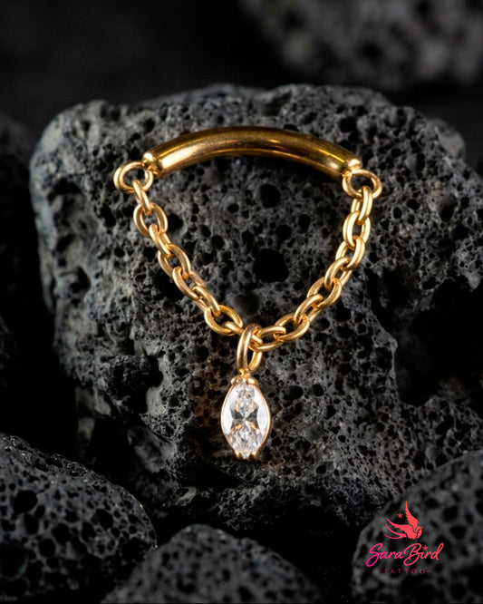 Topo Lunara em Titânio PVD Gold com Corrente e Zircónia Navete