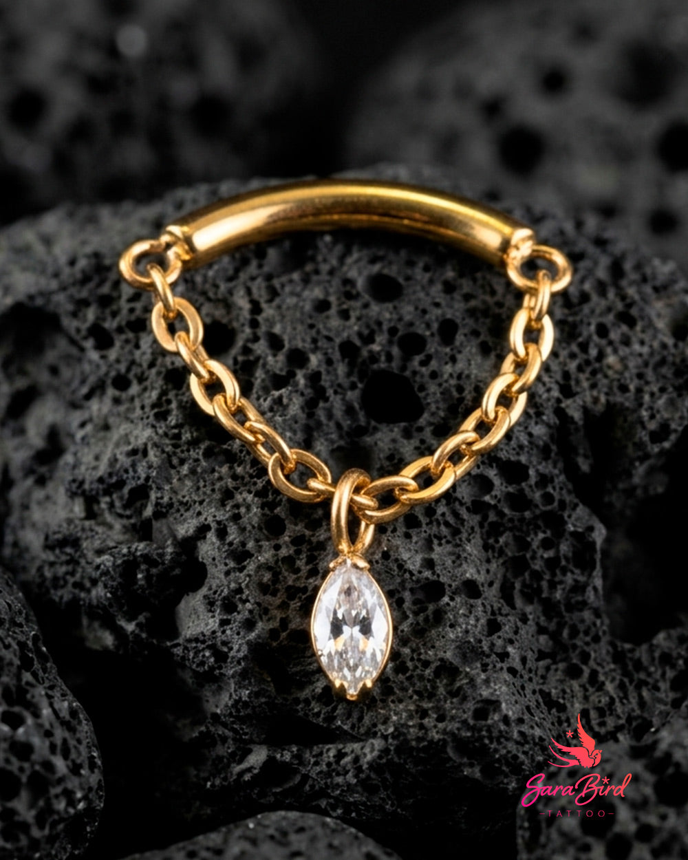 Topo Lunara em Titânio PVD Gold com Corrente e Zircónia Navete