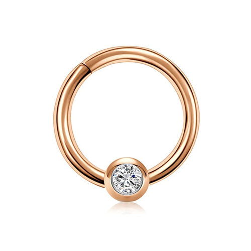 Ring with shiny stone in Rose Gold color in stainless steel for Septum and Cartilage