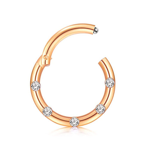 Ring with Ornaments in Shiny Rose Gold Stainless Steel Stones for Septum and Cartilage
