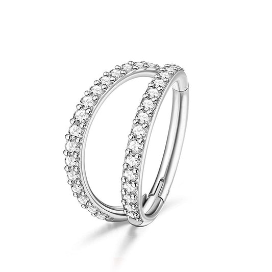 Double Ring Hoop with Diamonds in Zirconia in Surgical Steel 316L