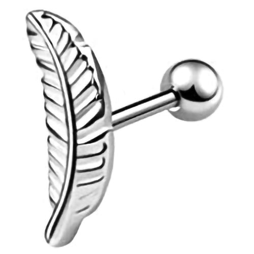 Feather Shaped Barbell for Tragus, Helix and Other Ear Areas