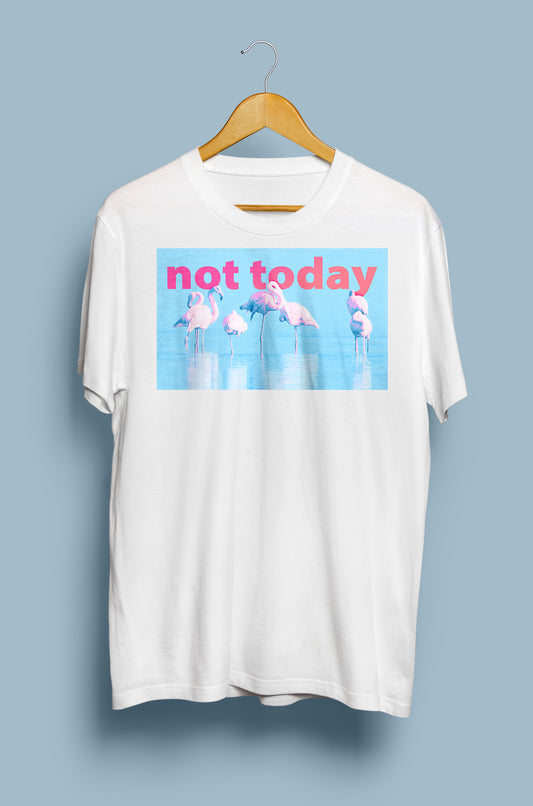 T-shirt Manga Curta na cor branca Flamingos - Not Today