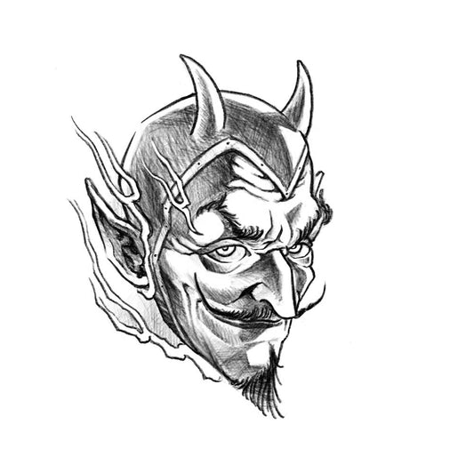 desenho do projecto "o adversário" do artista Pablo Pagu. O desenho de um diabo com o rosto levemente de lado e com touca a esconder os chifres.