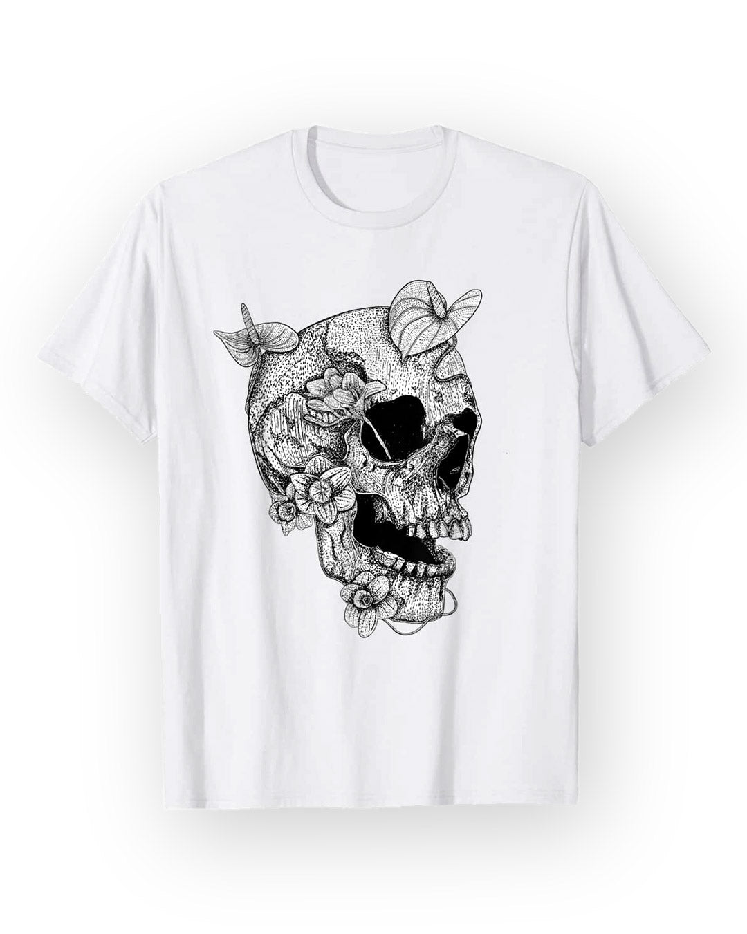 Camiseta de Manga Corta Skull Flowers en Blanco