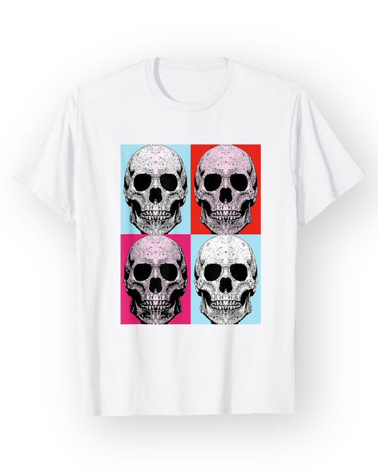 T-shirt Caveiras POP ART Manga Curta na cor Branca