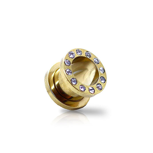 Reamer - Flesh Tunnel - Golden Stainless Steel with Glass Stones