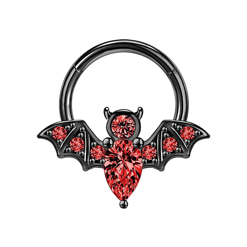 Bat Hoop in Black, Black with Red Stones and Silver