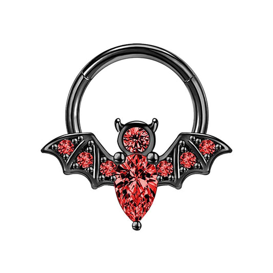 Bat Hoop in Black, Black with Red Stones and Silver
