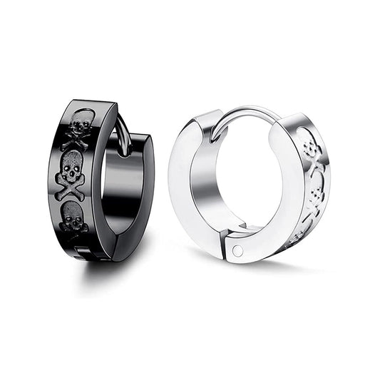Argola Com detalhes com Caveiras - Preto e Prateada