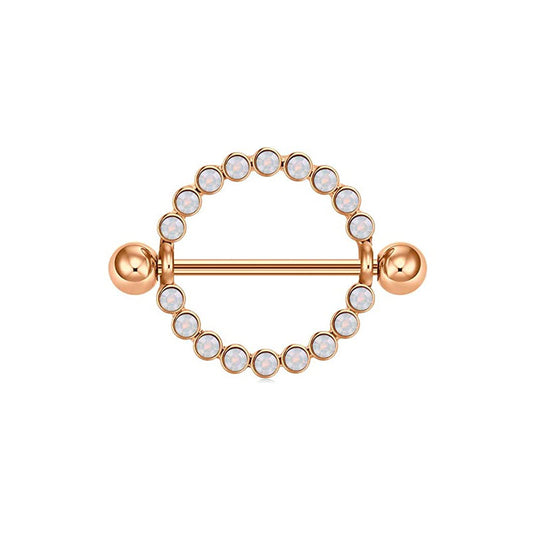Jóia Para Mamilo Dourado Moldura Circular com Brilhantes Transparentes em Zircônia Cúbica