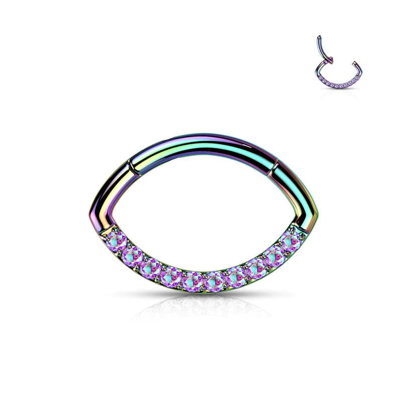 Anillo Ovalado de Titanio Articulado con Hilera de Piedras