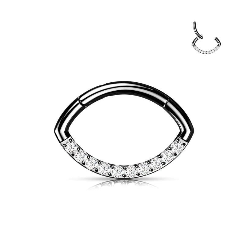 Anillo Ovalado de Titanio Articulado con Hilera de Piedras