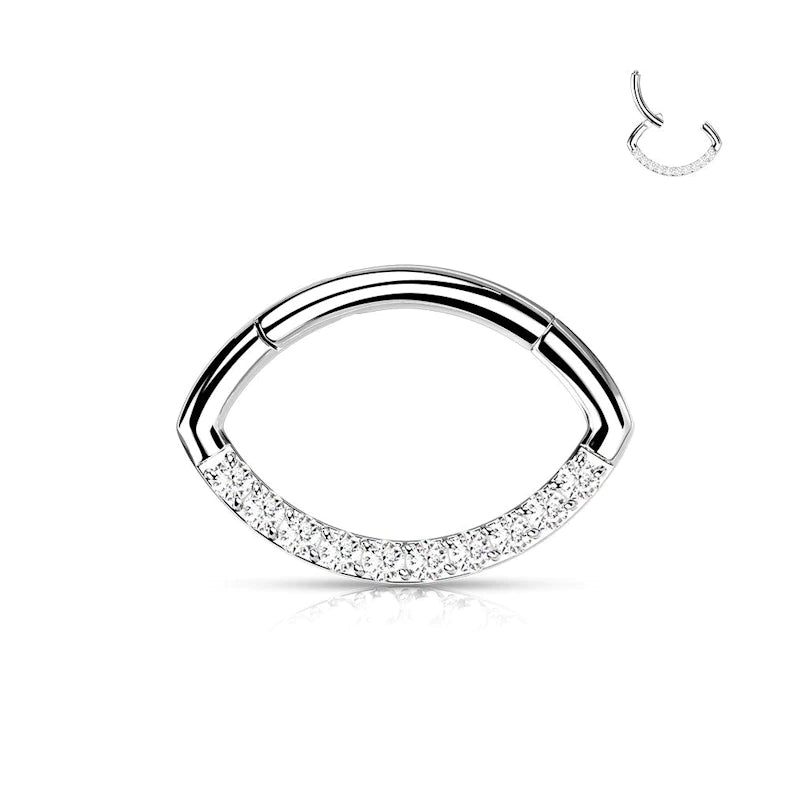 Anillo Ovalado de Titanio Articulado con Hilera de Piedras