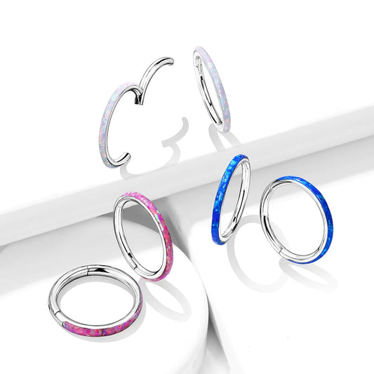 Argola de Titânio Articulada com Opala à volta