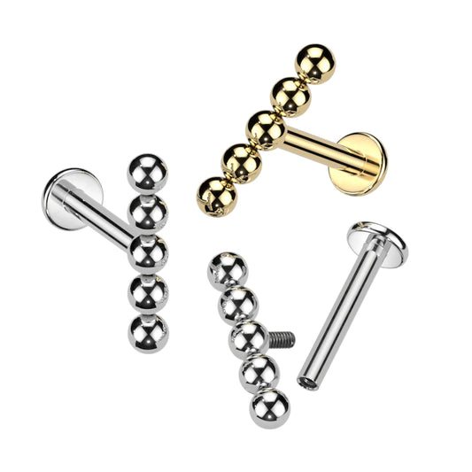 Labret em Titânio com Cinco Contas