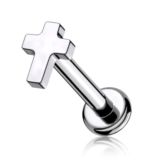 Labret em Titânio com formato de Cruz