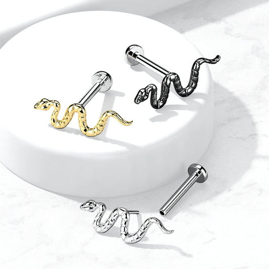 Labret em Titânio com Topo em Formato de Serpente