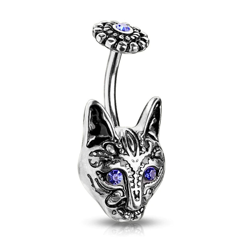 Belly Button With Tribal Cat and Blue Eyes
