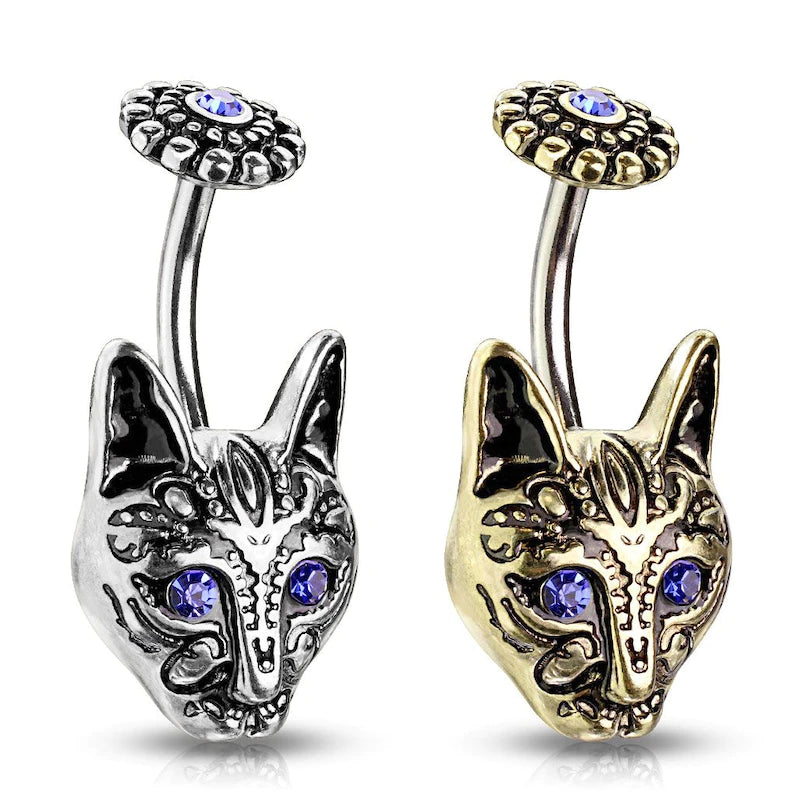 Belly Button With Tribal Cat and Blue Eyes