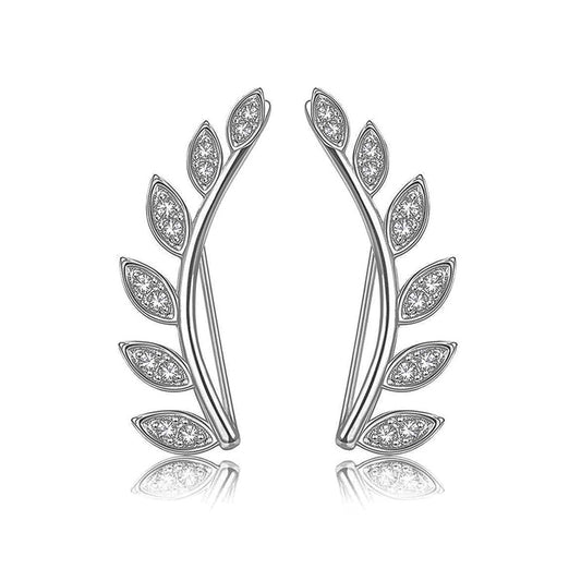 Branch Shaped Ear Jewelry with Leaves and Stones in Zirconia